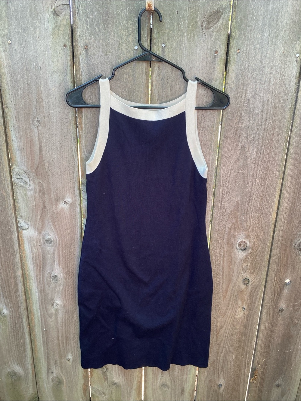 Vintage Ann Taylor Petite Small Navy Silk Blend Knit Dress Contrast Trim Minimal - Picture 2 of 9